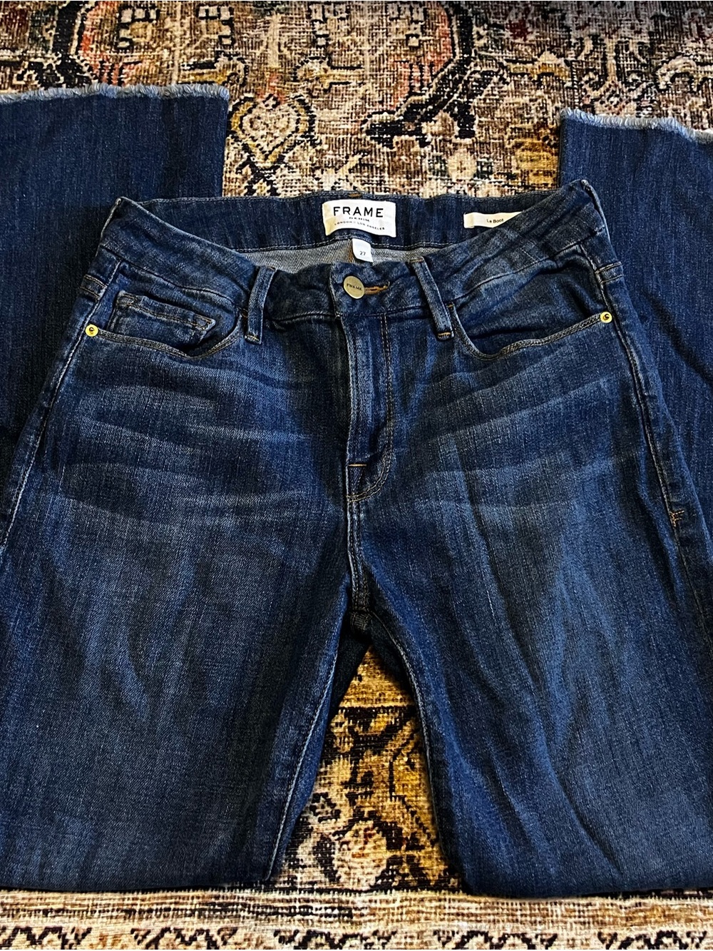 Frame Denim Le Crop Mini Boot Dark Wash Frayed Hem
